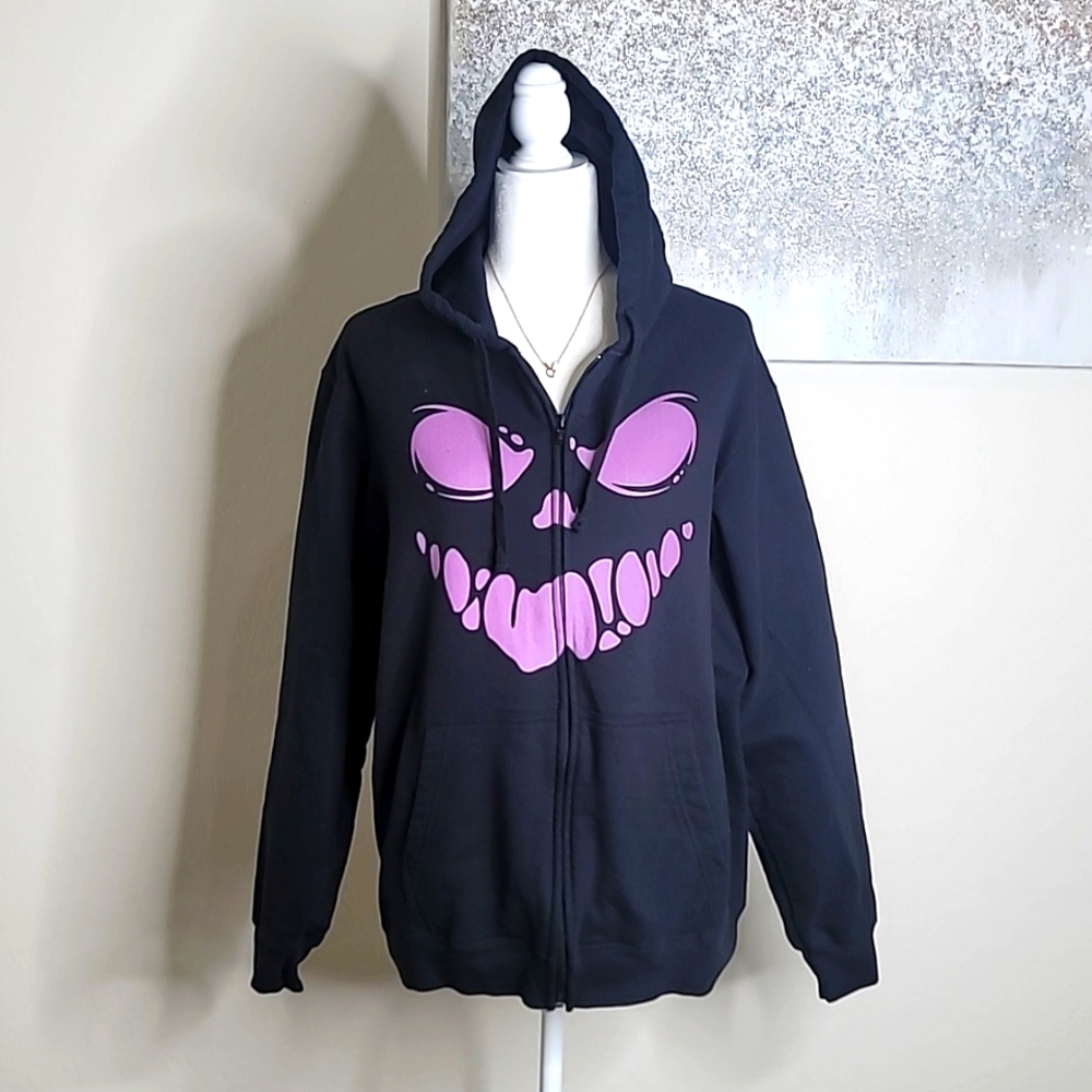 NEW Unisex Halloween Theme Fun Evil Skull Zip Up Hooded Sweatshirt